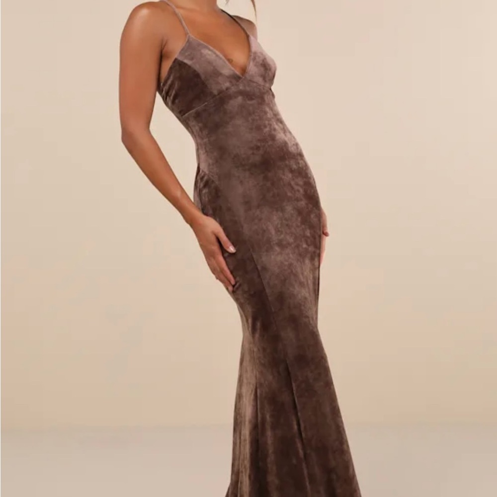 Lulu's Brown Velvet Maxi Dress